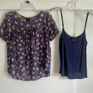 Ella Moss Anthropologie Semi Sheer Floral Silk Top/Cami SET M Purple Violet
